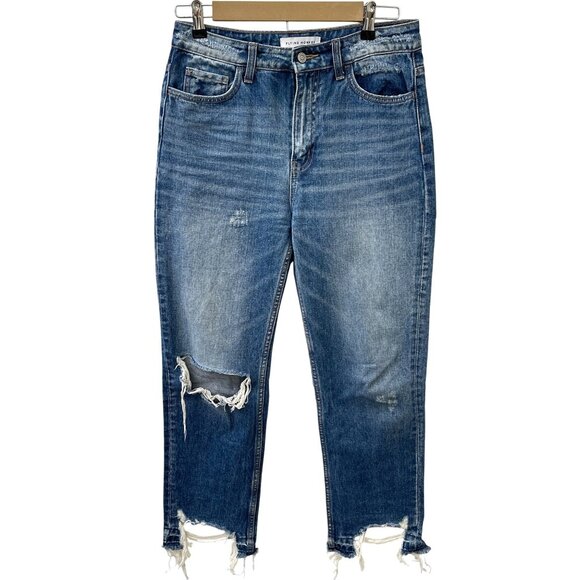 Flying Monkey Straight Leg‎ Frayed Hem Ankle Jeans Distressed Knee High Rise 27 - Picture 1 of 13